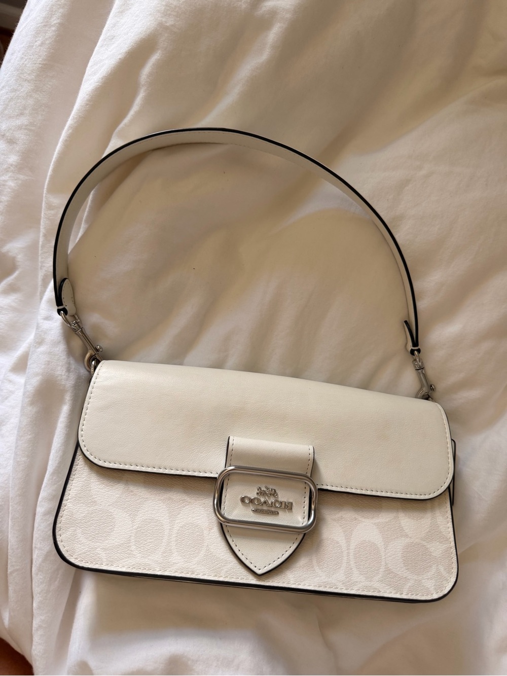 Coach Cream and White Signature Shoulder Bag